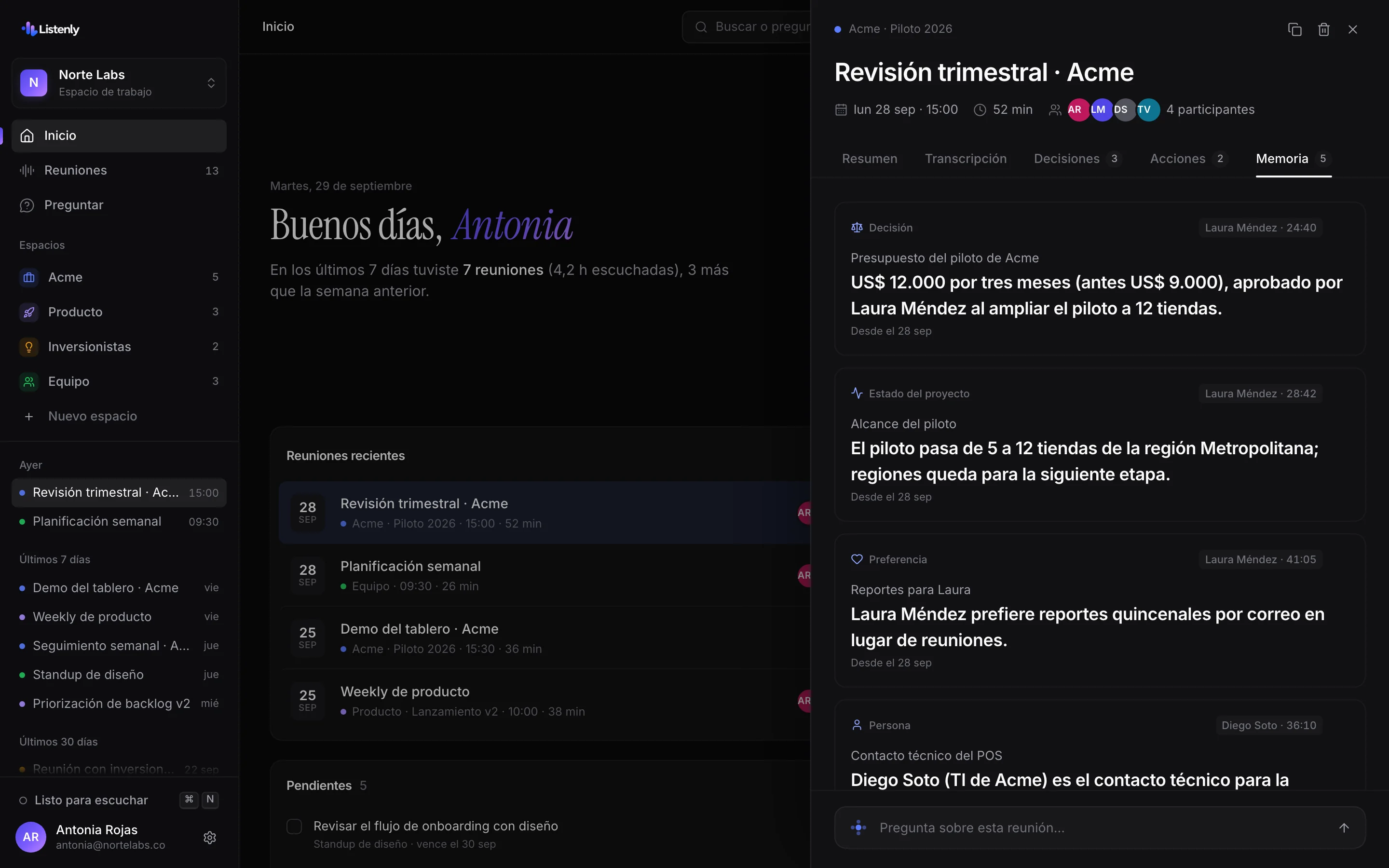 Memorias de la reunión, con el presupuesto actualizado y su historia